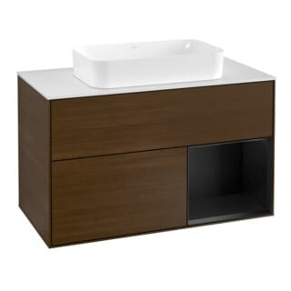 V&B Waschtischunterschrank Abdeckplatte wh. m Finion 100x60,3cm, Reg re bla m Lac, wal veneer