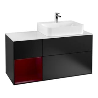 V&B Waschtischunterschrank Abdeckplatte Gl. wh. m Finion 120cm, Reg li Peony, Black matt lacquer