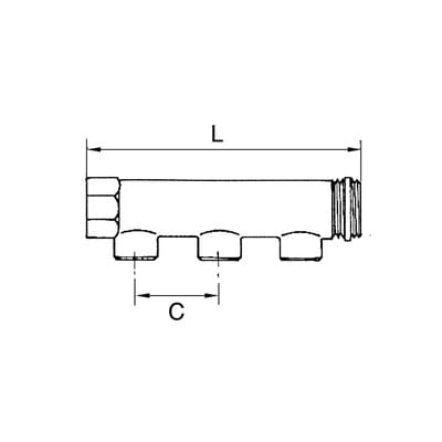 Riegler Verteilerrohr, 3 Abgänge, Eingang 2x1 1/4, Ausgang 3x1/2 IG, MS