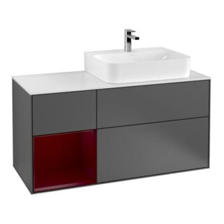 V&B Waschtischunterschrank Abdeckplatte Gl. wh. m Finion 120cm, Reg links Peony, Anthracite matt