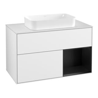 V&B Waschtischunterschrank Abdeckplatte wh. m Finion 100x60,3cm, Rg re bla m Lac, glo wh. Lac
