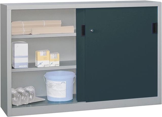 Pavoy Schiebetürenschrank, 1200x1500x400 mm, 4 Böden gepulvert, RAL 7035/7016