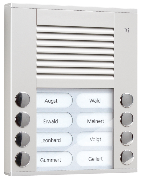TCS Tür Control Audioaußenstation 2-reihig 8 Tasten AP silber PES08-EN/04