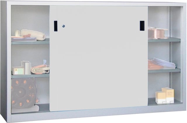Pavoy Schiebetürenschrank, 1200x2000x400 mm, 4 Böden gepulvert, RAL 7035