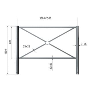 Schake Stadtzaun, Zaunelement + Flachkopf, Ø76mm, beschichtet, Gesamthöhe 1200mm, Breite: 1500mm, zum Einbetonieren