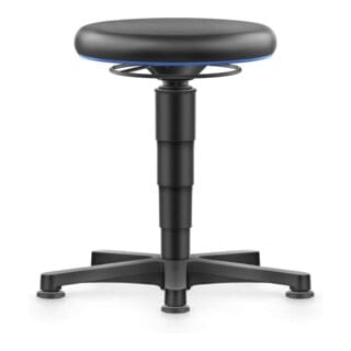 bimos Allround Hocker mit Gleiter, Kunstleder schwarz, Sitzh.450-650 mm, Farbring blau