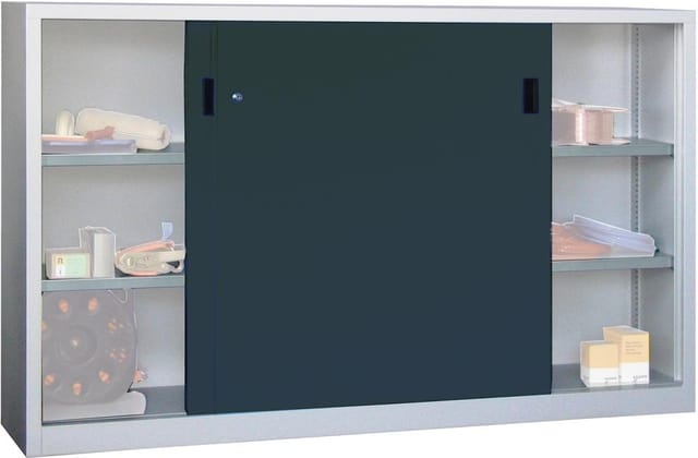 Pavoy Schiebetürenschrank, 1200x2000x400 mm, 4 Böden gepulvert, RAL 7035/7016