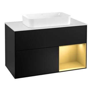 V&B Waschtischunterschrank Abdeckplatte wh. m Finion 100x60,3cm, Reg re gol m, bla m lacquer
