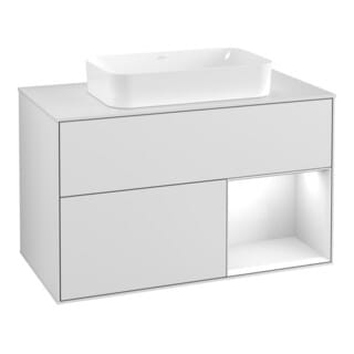 V&B Waschtischunterschrank Abdeckplatte wh. m Finion 100x60,3cm, Rg re glo wh. Lac, wh. m Lac