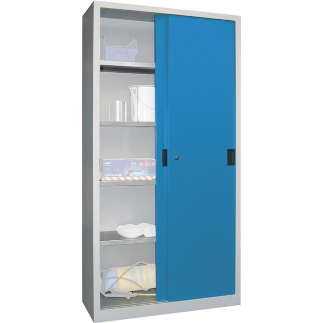 Pavoy Schiebetürenschrank, 1950x1000x500 mm, 4 Böden verzinkt, RAL 7035/5012