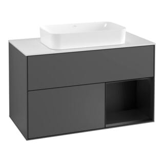 V&B Waschtischunterschrank Abdeckplatte wh. m Finion 100x60,3cm, Reg re bla m Lac, Anthrac. m