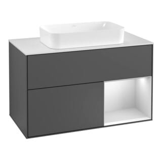 V&B Waschtischunterschrank Abdeckplatte wh. m Finion 100x60,3cm, Reg re wh. m Lac, Anthrac. m