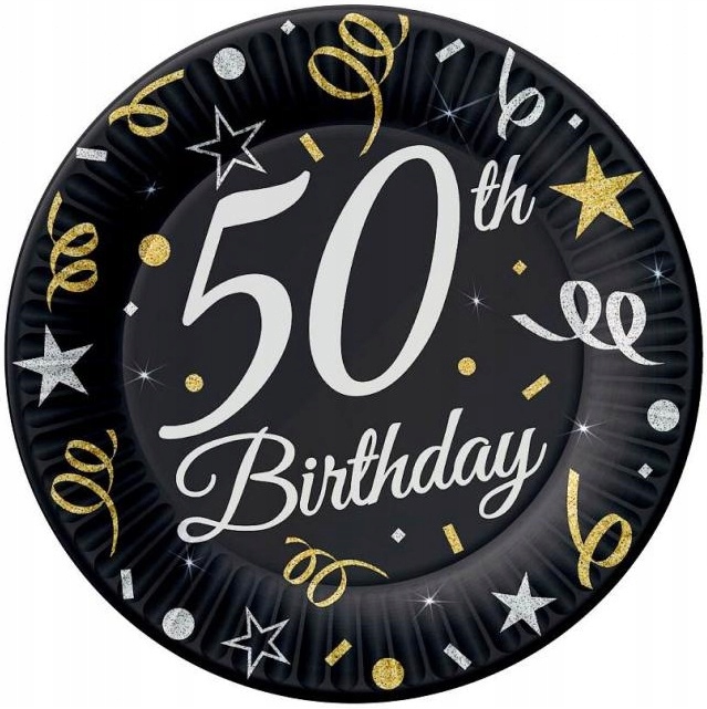 Pappteller Zum 50. Geburtstag, 18 Cm, 6 Stück.