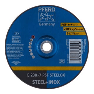 PFERD TOOLS Schruppscheibe E 230x7,2x22,23 mm Universallinie PSF STEELOX für Stahl/Edelstahl