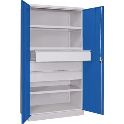 Pavoy Schwerlastschrank, 3 Fachböden a 120 kg, 3 Schubladen a 175 mm, Ral 7035/5010