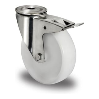 CASCOO Rückenlochlenkrolle mit Totalfeststeller ø 80 mm Serie N0N0 Gleitlager Edelstahl
