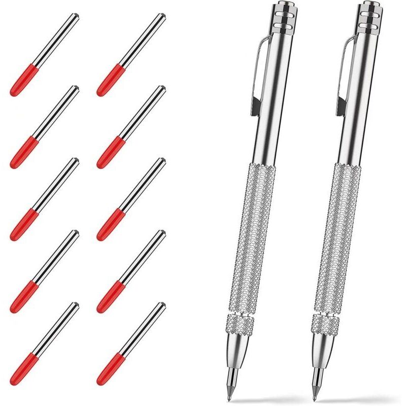 Lot De 2 Pointes À Tracer En Carbure De Tungstène Avec 12 Pointes De Marquage De Rechange, Outil De Gravure En Carbure D'Aluminium Avec Clip,