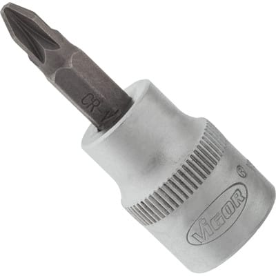 VIGOR Innenvierkant Antrieb 10 = 3/8 Zoll Schraubendreher-Einsatz Pozidriv-Profil (PZ) V2290N ∙ Vierkant hohl 10 mm (3/8 Zoll) ∙ Pozidriv Profil PZ ∙ PZ 2 ∙ Gesamtlänge: 49 mm