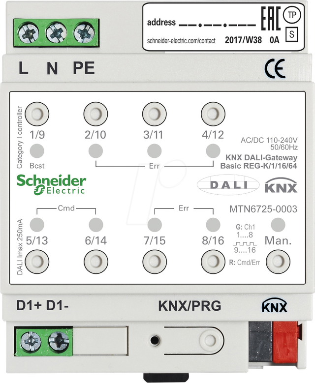 Schneider Electric KNX DALI-Gateway Basic REG-K/1/16/64 1Kanal MTN6725-0003