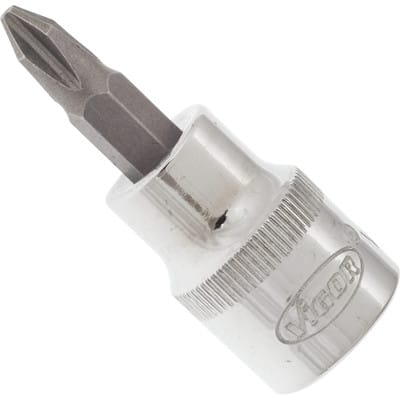 VIGOR Innenvierkant Antrieb 10 = 3/8 Zoll Schraubendreher-Einsatz Kreuzschlitz-Profil (PH) V2293N ∙ Vierkant hohl 10 mm (3/8 Zoll) ∙ Kreuzschlitz Profil PH ∙ PH 2 ∙ Gesamtlänge: 49 mm