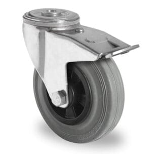 CASCOO Rückenlochlenkrolle mit Totalfeststeller ø 125 mm Serie P4R2 Rollenlager