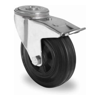 CASCOO Rückenlochlenkrolle mit Totalfeststeller ø 125 mm Serie P4S4 Rollenlager