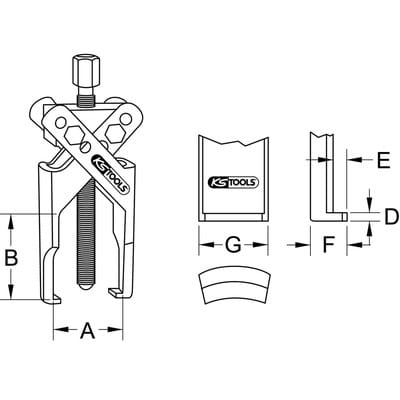 KS Tools Universal-Abzieher 2-armig mit schlanken Haken, 15-140mm