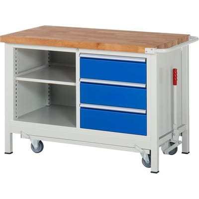 Rau Werkbank mit Fahrgestell 8462, B1250xT700xH880mm, 3x Schublade-TA