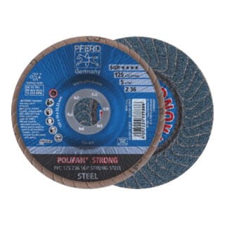 PFERD Fächerschleifscheibe POLIFFAN-STRONG (ZA) für Stahl,⌀ 125 mm, Körnung: 40