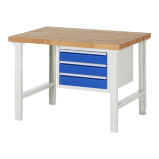 Rau Werkbank höhenverstellbar 7127A1, B1250xT900xH790-1140mm, 3x Schublade-TA