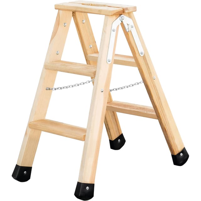 Munk Stufen-Stehleiter aus Holz, beidseitig begehbar, 2x3 Stufen