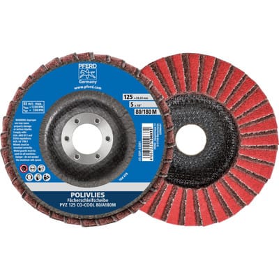 PFERD TOOLS POLIVLIES-Fächerscheibe PVZ Keramik Ø 125 mm Bohrung 22,23 mm CO-COOL60/A100 G für Feinschliff