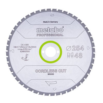 Metabo Sägeblatt "co rdless cut wood - professional", 254x2,2/1,6x30 Z48 WZ 5°neg