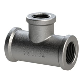 Riegler T-Stück 130, IG/IG/IG, Rp 1, T-Abzweig Rp 1/2, schw. Temperguss