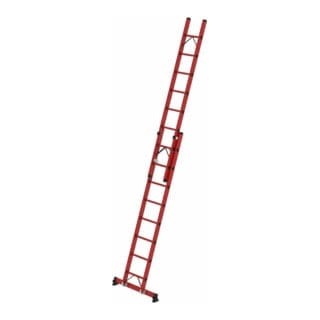 Munk Sprossen-Schiebeleiter 2-teilig GFK mit nivello® Traverse 2x8 Sprossen