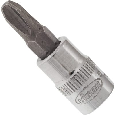 VIGOR Innenvierkant Antrieb 6,3 = 1/4 Zoll Schraubendreher-Einsatz Kreuzschlitz-Profil (PH) V2438N ∙ Vierkant hohl 6,3 mm (1/4 Zoll) ∙ Kreuzschlitz Profil PH ∙ PH 3 ∙ Gesamtlänge: 38 mm