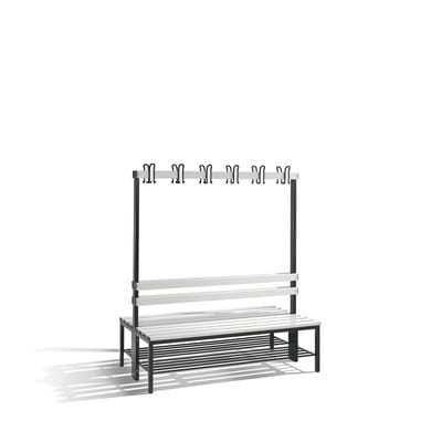 C+P Doppelseitige Garderobenbank Basic mit Schuhrost, H1650xB1500xT756mm, Schwarzgrau/Lichtgrau