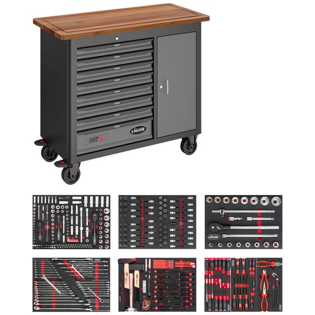 VIGOR Mobile Werkbank SeriesL, mit Sortiment, V5154, 375-teilig