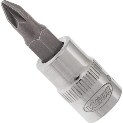 VIGOR Innenvierkant Antrieb 6,3 = 1/4 Zoll Schraubendreher-Einsatz Pozidriv-Profil (PZ) V2439N ∙ Vierkant hohl 6,3 mm (1/4 Zoll) ∙ Pozidriv Profil PZ ∙ PZ 1 ∙ Gesamtlänge: 38 mm