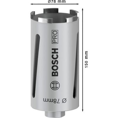 Bosch Diamanttrockenbohrkrone G 1/2", Best for Universal 78 mm 150 mm 5, 7 mm