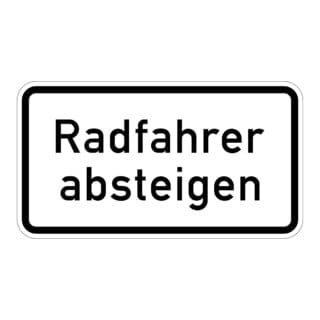Zusatzschild 1012-32, 330x600mm Radfahrer Absteigen Ral-gütezeichen Folie Ra2