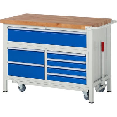 Rau Werkbank mit Fahrgestell 8921, B1250xT700xH880mm, 5x Schublade-TA