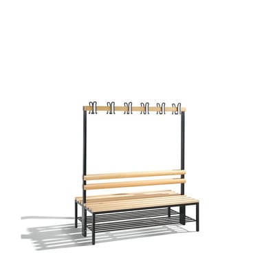 C+P Doppelseitige Garderobenbank Basic mit Schuhrost, H1650xB1500xT756mm, Schwarzgrau/Buche
