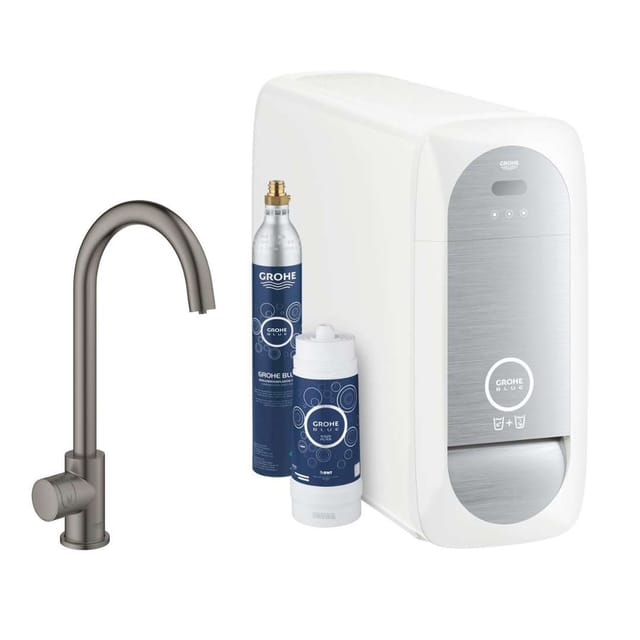 Grohe Spültisch-Einhebelmischer Blue Home hd graphite gebürstet, Mono-Starter Kit