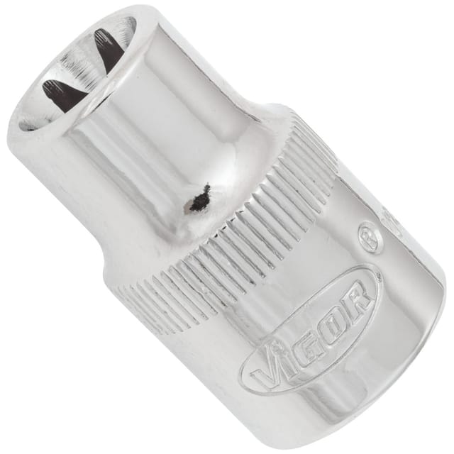 VIGOR Innenvierkant Antrieb 10 = 3/8 Zoll TX Steckschlüssel-Einsatz Außen TX Profil V2614N ∙ Vierkant hohl 10 mm (3/8 Zoll) ∙ Außen TX Profil ∙ E 11 ∙ Gesamtlänge: 28 mm