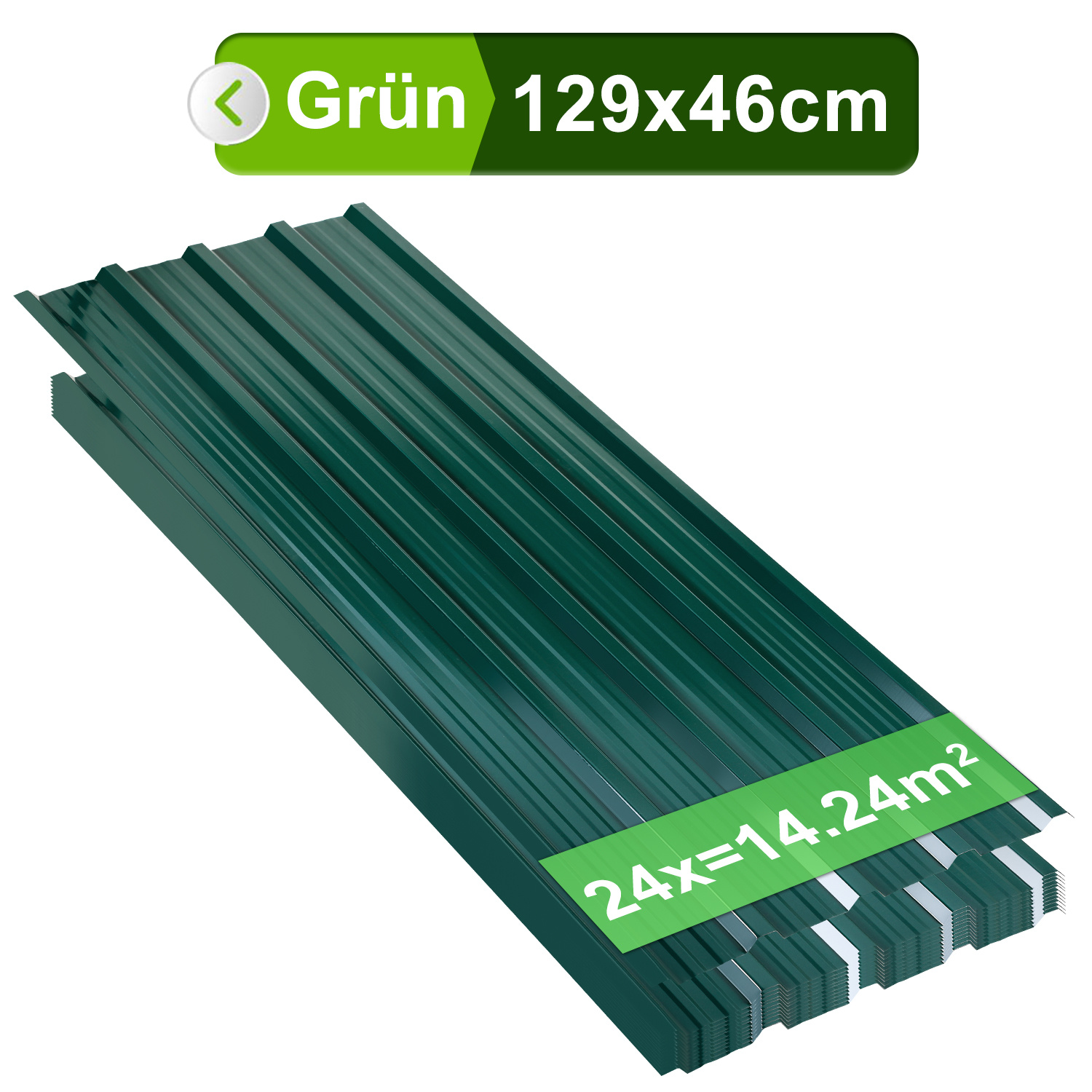 Jiubiaz Dachplatten Aus Verzinkter Stahl, 24 Stück, 129 X 46 Cm, 0,25 Mm, Grün, Für Schuppen Und Unterstand