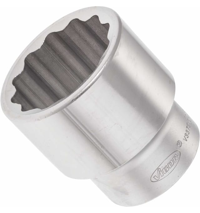 VIGOR Innenvierkant Antrieb 25 = 1 Zoll Doppel-Sechskant Steckschlüssel-Einsatz Innenvielzahn-Profil (XZN) V3375N ∙ Vierkant hohl 25 mm (1 Zoll) ∙ Außen-Doppel-Sechskant Profil ∙ 50 ∙ Gesamtlänge: 75 mm
