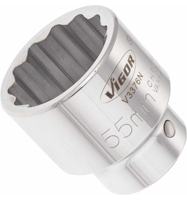 VIGOR Innenvierkant Antrieb 25 = 1 Zoll Doppel-Sechskant Steckschlüssel-Einsatz Innenvielzahn-Profil (XZN) V3376N ∙ Vierkant hohl 25 mm (1 Zoll) ∙ Außen-Doppel-Sechskant Profil ∙ 55 ∙ Gesamtlänge: 80 mm