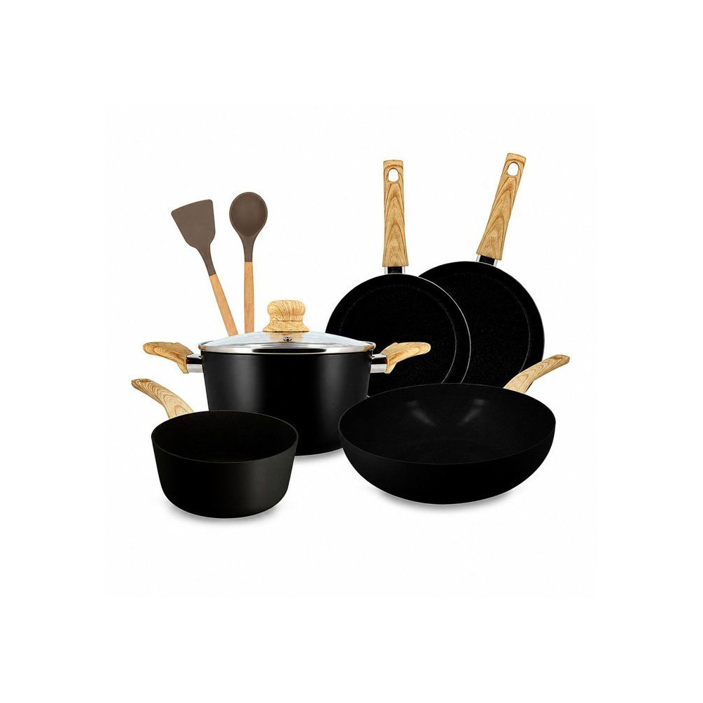 Menastyl Colorama Kochset, 9-teilig, Induktion, Schwarz, Antihaftbeschichtet