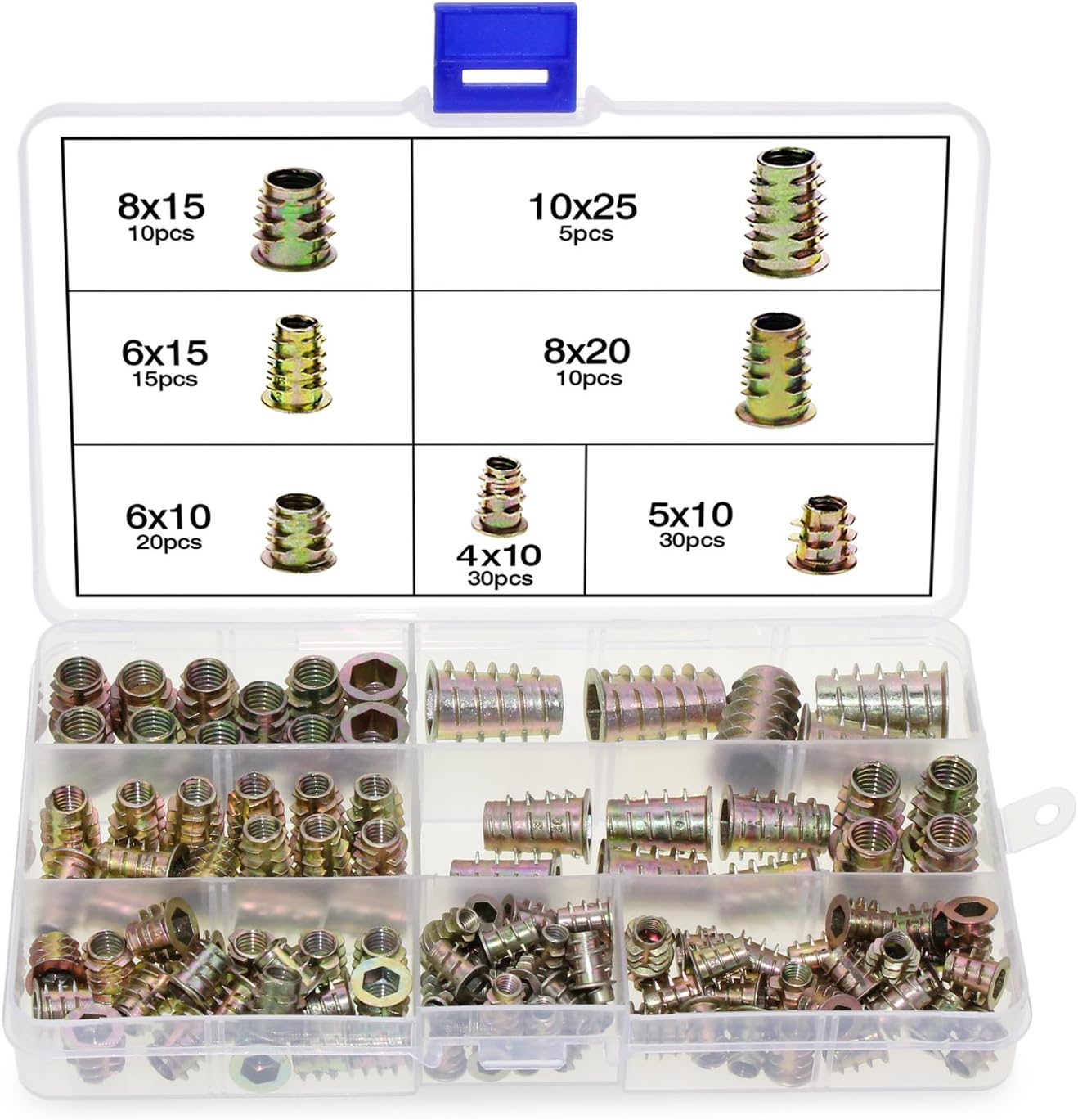 Abcrital – Packung Mit 120 Sechskantmuttern M4–m10 Aus Zinklegierung – Gewindeeinsätze Für Holzmöbel – Verschiedene Größen Für Präzise Montage